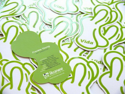 green cutout business card